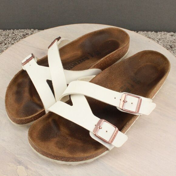 Birkenstock Yao Sandals Womans 40 (US 9) White Leather Strappy Slide Birko-Flor - Picture 5 of 11